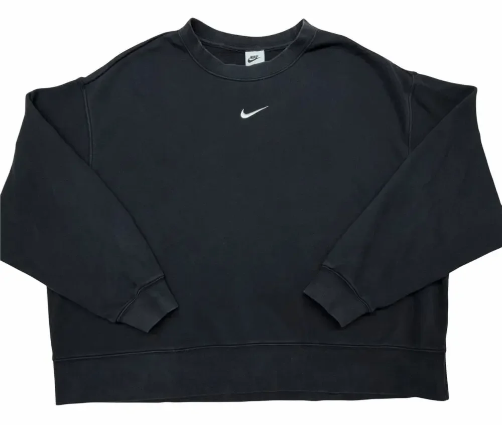 Nike Women’s 2X Black Crewneck Sweatshirt White Swoosh Oversized Pullover